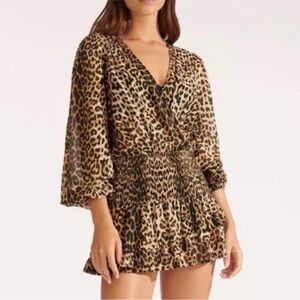 Veronica Beard Kyance smocked leopard-print cover-up dress